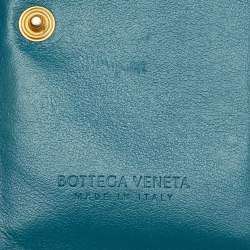 Pre Owned Bottega Veneta Blue Intrecciato Leather Cassette Bi-fold Zip Wallet