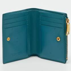 Pre Owned Bottega Veneta Blue Intrecciato Leather Cassette Bi-fold Zip Wallet