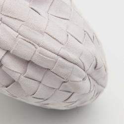 Pre Owned Bottega Veneta White Mini Suede Intrecciato Jodie