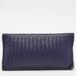 Pre Owned Bottega Veneta Blue Intrecciato Leather Twist Lock Flap Clutch