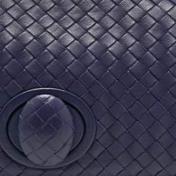 Pre Owned Bottega Veneta Blue Intrecciato Leather Twist Lock Flap Clutch