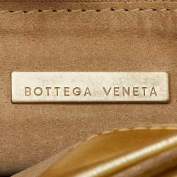 Pre Owned Bottega Veneta Gold Intrecciato Leather Flap Crossbody Bag
