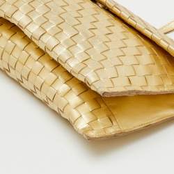 Pre Owned Bottega Veneta Gold Intrecciato Leather Flap Crossbody Bag