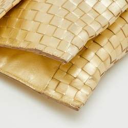 Pre Owned Bottega Veneta Gold Intrecciato Leather Flap Crossbody Bag