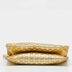 Pre Owned Bottega Veneta Gold Intrecciato Leather Flap Crossbody Bag