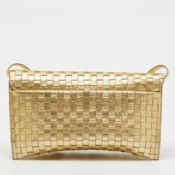Pre Owned Bottega Veneta Gold Intrecciato Leather Flap Crossbody Bag