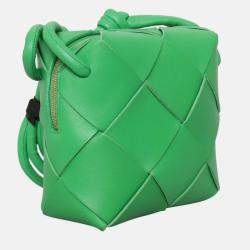 Pre Owned Bottega Veneta Cassette Mini Green Leather Camera Bag