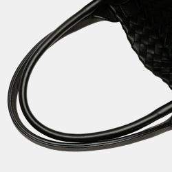 Pre Owned Bottega Veneta Black Medium Lambskin Intreccio Cabat Tote