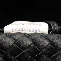 Pre Owned Bottega Veneta Black Medium Lambskin Intreccio Cabat Tote