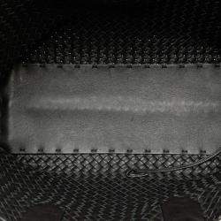 Pre Owned Bottega Veneta Black Medium Lambskin Intreccio Cabat Tote