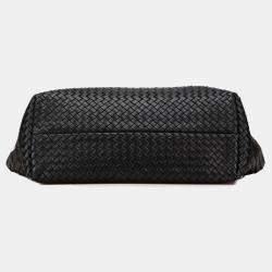 Pre Owned Bottega Veneta Black Medium Lambskin Intreccio Cabat Tote