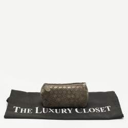 Pre Owned Bottega Veneta Gold/Brown Intrecciato Suede Pouch