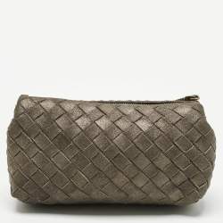Pre Owned Bottega Veneta Gold/Brown Intrecciato Suede Pouch
