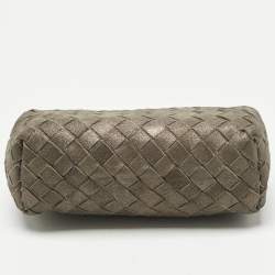 Pre Owned Bottega Veneta Gold/Brown Intrecciato Suede Pouch