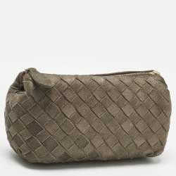 Pre Owned Bottega Veneta Gold/Brown Intrecciato Suede Pouch