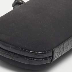 Pre Owned Bottega Veneta Black Alcantara and Alligator Trim Knot Long Clutch