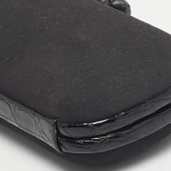 Pre Owned Bottega Veneta Black Alcantara and Alligator Trim Knot Long Clutch