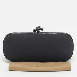 Pre Owned Bottega Veneta Black Alcantara and Alligator Trim Knot Long Clutch