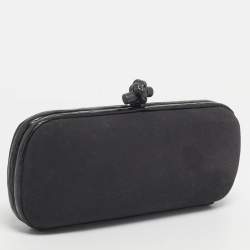 Pre Owned Bottega Veneta Black Alcantara and Alligator Trim Knot Long Clutch