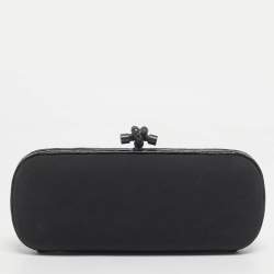 Pre Owned Bottega Veneta Black Alcantara and Alligator Trim Knot Long Clutch