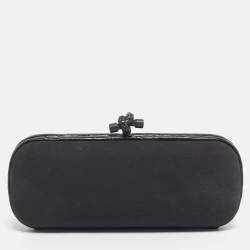 Pre Owned Bottega Veneta Black Alcantara and Alligator Trim Knot Long Clutch