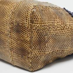 Pre Owned Bottega Veneta Cream/Blue Snakeskin Top Handle Bag