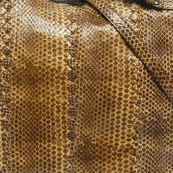 Pre Owned Bottega Veneta Cream/Blue Snakeskin Top Handle Bag