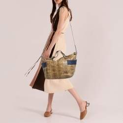 Pre Owned Bottega Veneta Cream/Blue Snakeskin Top Handle Bag