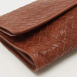 Pre Owned Bottega Veneta Brown Intrecciato Leather Strap Clutch