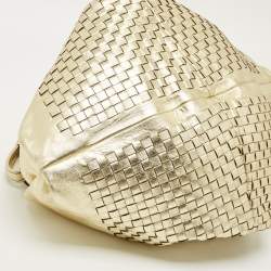 مملوكة مسبقًا Bottega Veneta Metallic Gold Leather Intrecciato Aquilone Fortune Cookie Hobo