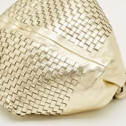 مملوكة مسبقًا Bottega Veneta Metallic Gold Leather Intrecciato Aquilone Fortune Cookie Hobo