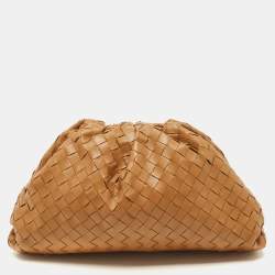 Pre Owned Bottega Veneta Brown Intrecciato Leather Classic The Pouch Clutch