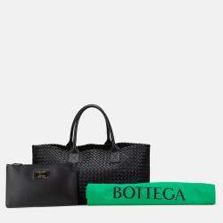 Pre Owned Bottega Veneta Black Medium Lambskin Intreccio Cabat Tote