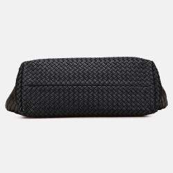 Pre Owned Bottega Veneta Black Medium Lambskin Intreccio Cabat Tote