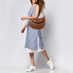 Pre Owned Bottega Veneta Brown Intrecciato Leather Medium Gemelli Shoulder Bag
