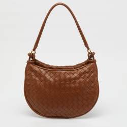 Pre Owned Bottega Veneta Brown Intrecciato Leather Medium Gemelli Shoulder Bag