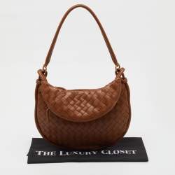 Pre Owned Bottega Veneta Brown Intrecciato Leather Medium Gemelli Shoulder Bag