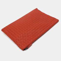 Pre Owned Bottega Veneta Orange Leather mesh clutch