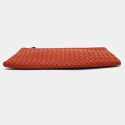 Pre Owned Bottega Veneta Orange Leather mesh clutch