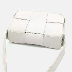 Pre Owned Bottega Veneta White Leather Cassette Mini