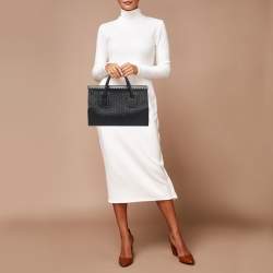 Pre Owned Bottega Veneta Black Embroidered Intrecciato Leather Frame Satchel