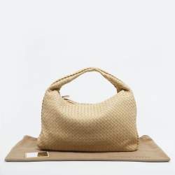 Pre Owned Bottega Veneta Cream Intrecciato Leather Large Veneta Hobo