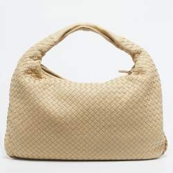 Pre Owned Bottega Veneta Cream Intrecciato Leather Large Veneta Hobo