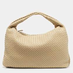 Pre Owned Bottega Veneta Cream Intrecciato Leather Large Veneta Hobo