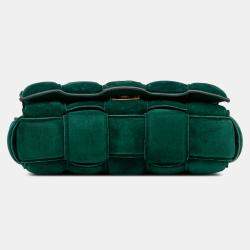 Pre Owned Bottega Veneta Green Suede Intrecciato Padded Chain Cassette Satchel