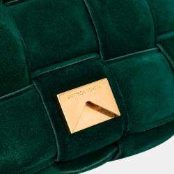 Pre Owned Bottega Veneta Green Suede Intrecciato Padded Chain Cassette Satchel