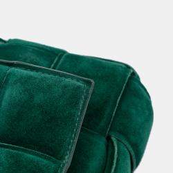 Pre Owned Bottega Veneta Green Suede Intrecciato Padded Chain Cassette Satchel