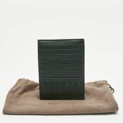 Pre Owned Bottega Veneta Dark Green Leather Zip Card Holder