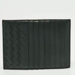 Pre Owned Bottega Veneta Dark Green Leather Zip Card Holder