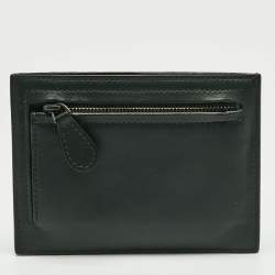 Pre Owned Bottega Veneta Dark Green Leather Zip Card Holder